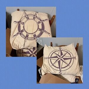Set of 2 Nautical Beach 24" Canvas Decorative‎ Pillowcases - Compass, Wheel